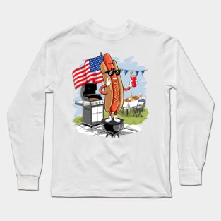 Cartoon Grilled Hot Dog Tee Long Sleeve T-Shirt